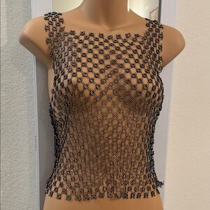 Elegant Black Beaded Women's Top